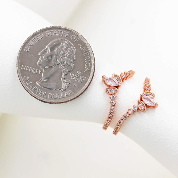 🆕 Women Gold Marquise Stack Rings Sterling Crown Wedding Engagement Guard Gift - Picture 6 of 8